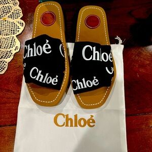 New Chloe Woody Flat Sandal Size 40 Black